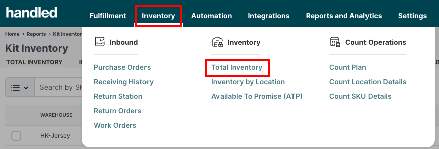 Total Inventory Report – Handled, Inc.